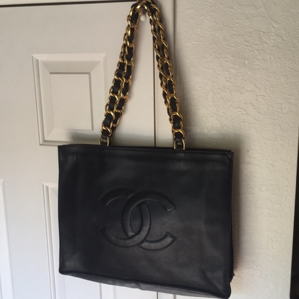 Authentic Chanel Calfskin CC Tote Black